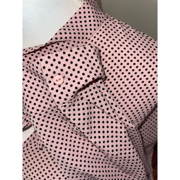 Womens Adrianna Papell Blush Pink Black Polkda Dot Tie Neck Long Sleeve Blouse M - Picture 5 of 8